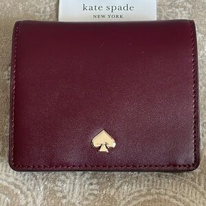 Brand New Kate Spade Genuine Leather Nadine Small Bifold Wallet Cherrywood